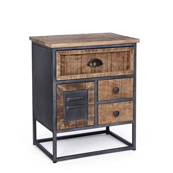 Noptiera cu 4 sertare din lemn mango maro si cadru fier negru Rupert 45 cm x 32 cm x 55 h Noptiera cu 4 sertare din lemn mango maro si cadru fier negru Rupert 45 cm x 32 cm x 55 h