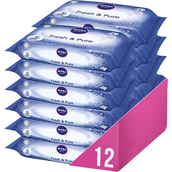 Pachet 12 x Servetele umede Fresh & Pure Nivea Baby, 12 pachete x 63, 756 buc Pachet 12 x Servetele umede Fresh & Pure Nivea Baby, 12 pachete x 63, 756 buc