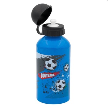 Sticla de apa, Zola®, pentru copii, din aluminiu,albastra, model fotbal, 500 ml Sticla de apa, Zola®, pentru copii, din aluminiu,albastra, model fotbal, 500 ml