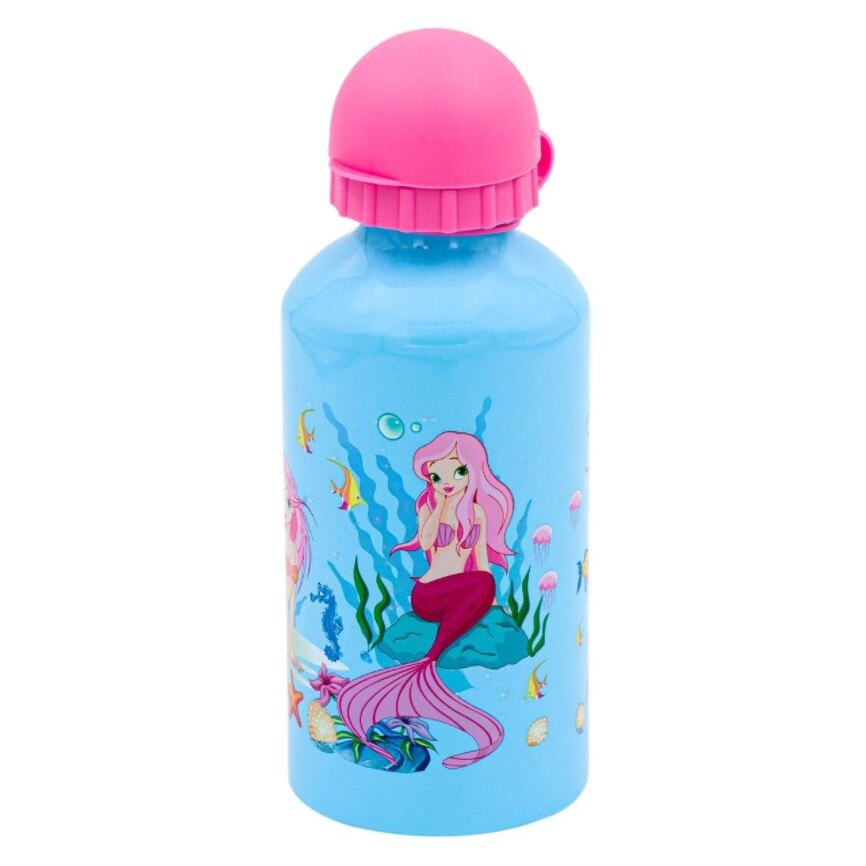 Sticla de apa, Zola®, pentru copii, din aluminiu,albastra, model Sirena, 500 ml
