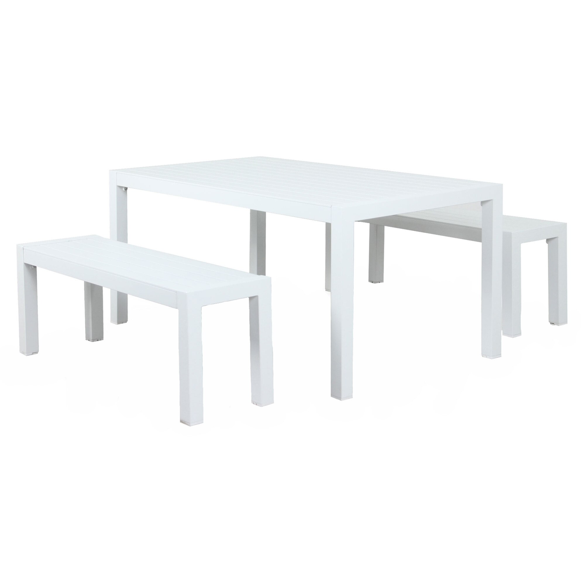 Set mobilier gradina/terasa masa si canapele Maison Mex MATZO, aluminiu, alb 140x75x74