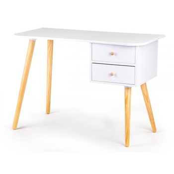 Birou Modern cu 2 Sertare Bigshot BSYJ125WN, Picioare Lemn Natur, 100 x 48 x 70cm, Alb Birou Modern cu 2 Sertare Bigshot BSYJ125WN, Picioare Lemn Natur, 100 x 48 x 70cm, Alb