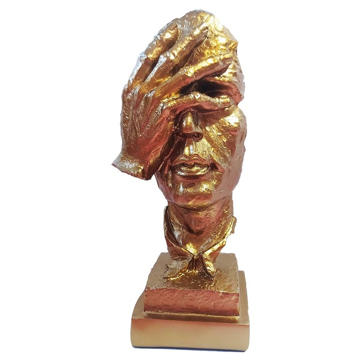 Statueta decorativa masca, Nu vad, Gold, 33 cm, HC3021X