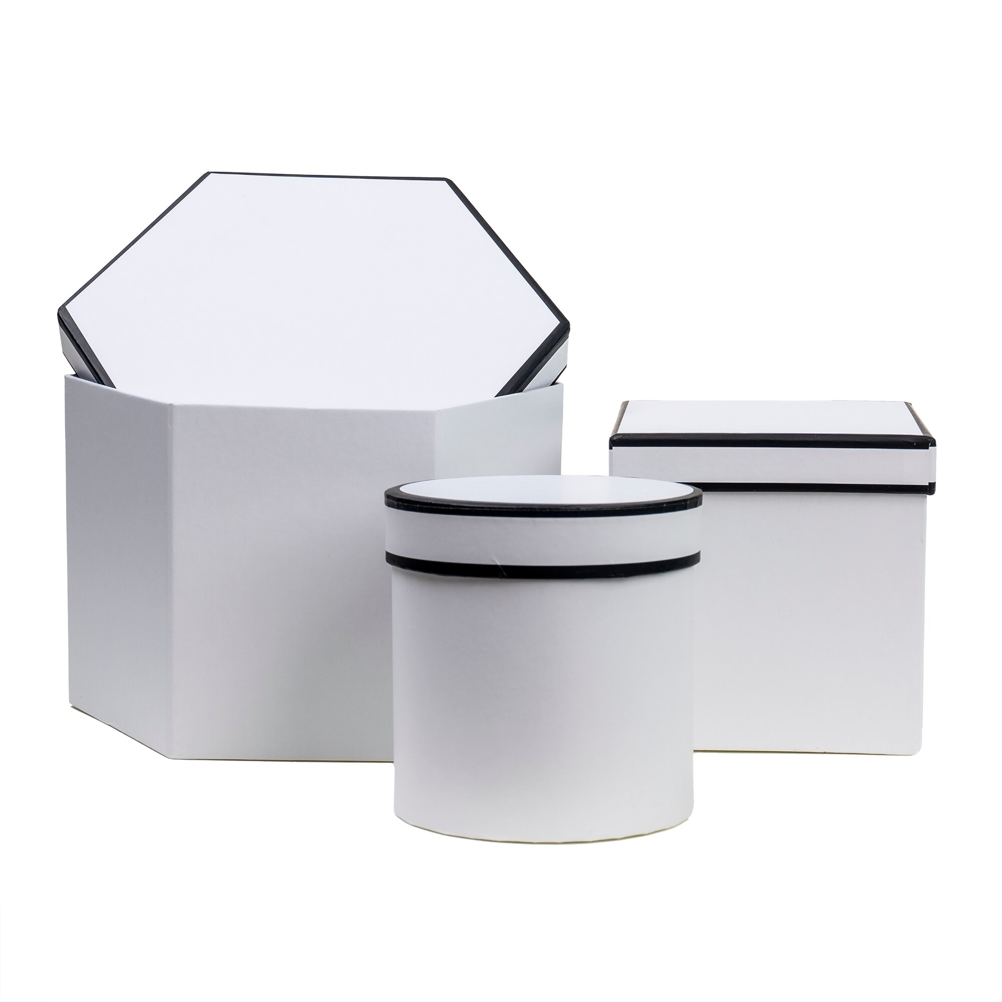 Set 3 cutii cu forme diferite, alb / CD 3322-ALB