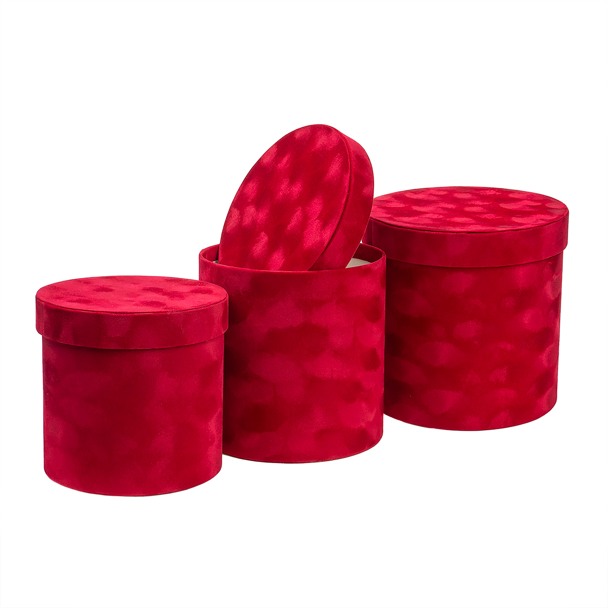 Set 3 cutii cu forma ovala, din catifea rosie / CD 4006-ROSU