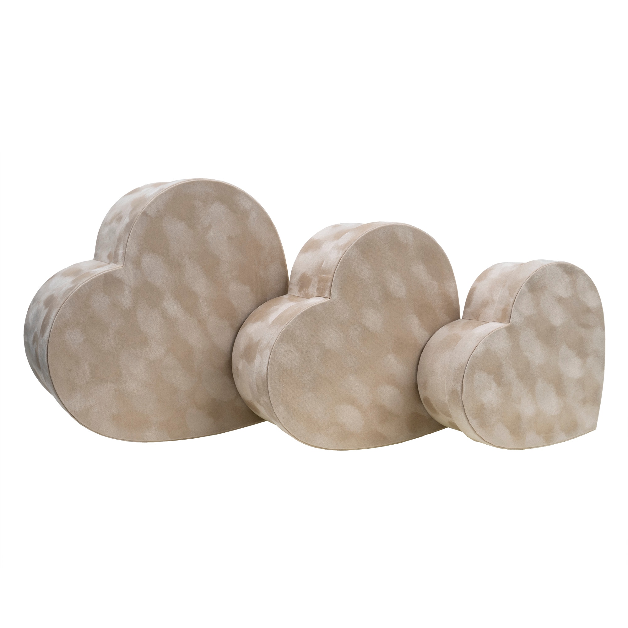 Set 3 cutii in forma de inima din catifea, crem, / CD 4380-CREM