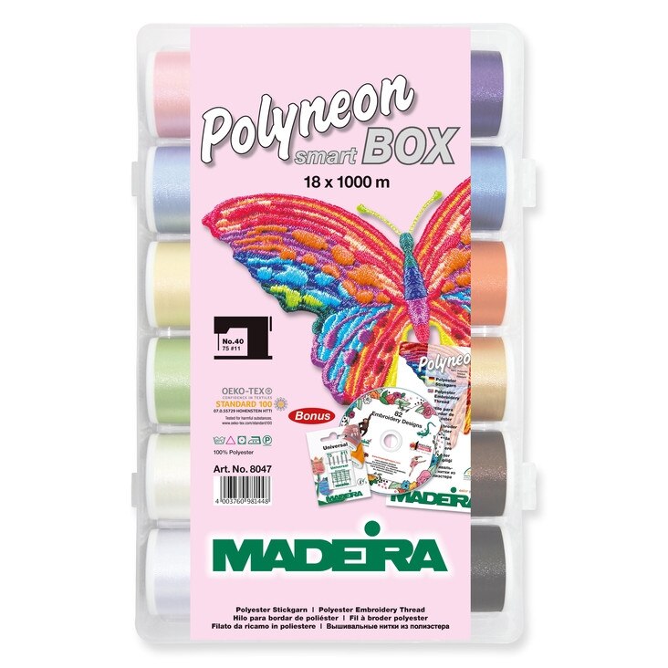 Smartbox Ata de brodat Polyneon Madeira 8047, 18 papiote, finete 40, 100% poliester