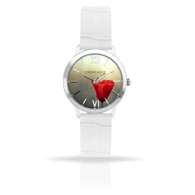 Ceas de dama JVD Sunday Rose Darling Poppy White, Curea din Piele, Alb