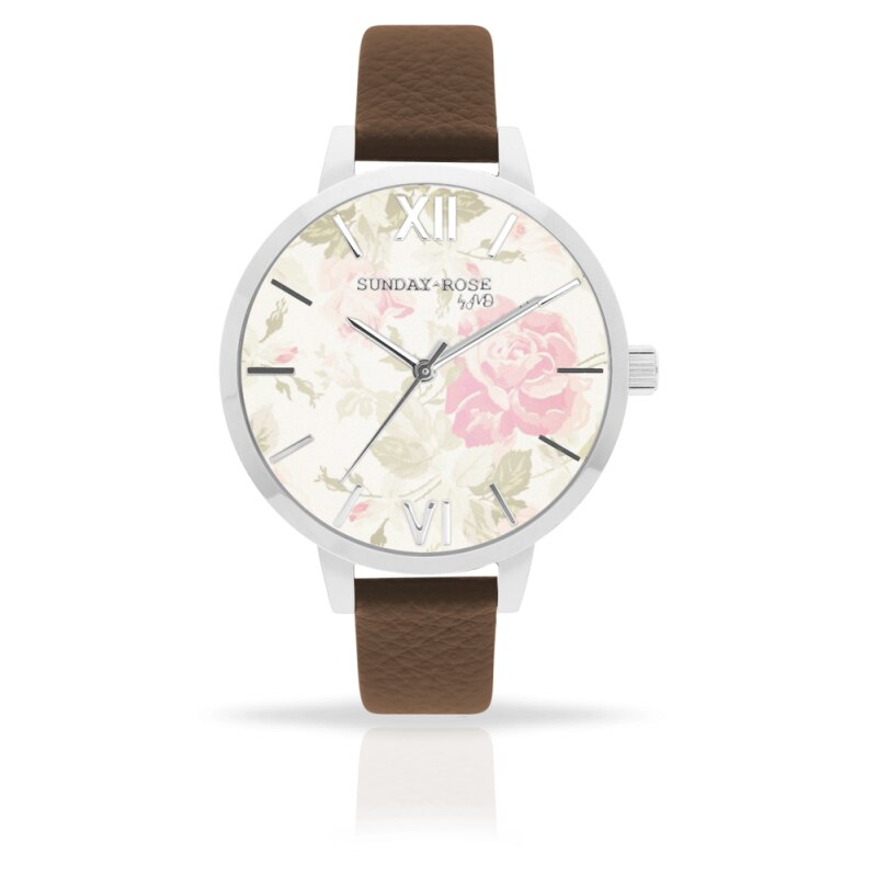 Ceas de dama JVD Sunday Rose Vintage, Curea din Piele, Maro