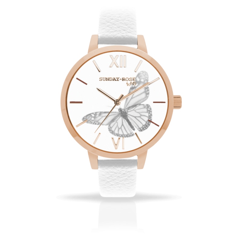 Ceas de dama JVD Sunday Rose Vintage, Curea din Piele, Alb