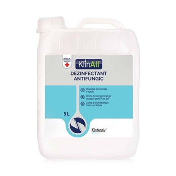 Dezinfectant dezodorizant, multi-suprafete, cu actiune fungicia, bactericida si virucida, fara alcool, KLINALL Antifungic, 5L Dezinfectant dezodorizant, multi-suprafete, cu actiune fungicia, bactericida si virucida, fara alcool, KLINALL Antifungic, 5L