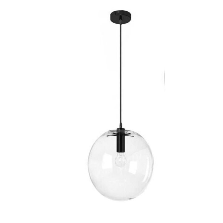 Pendul 1 sursa de iluminare E 27, Rea, Otel/Sticla, Negru, 200x900 mm