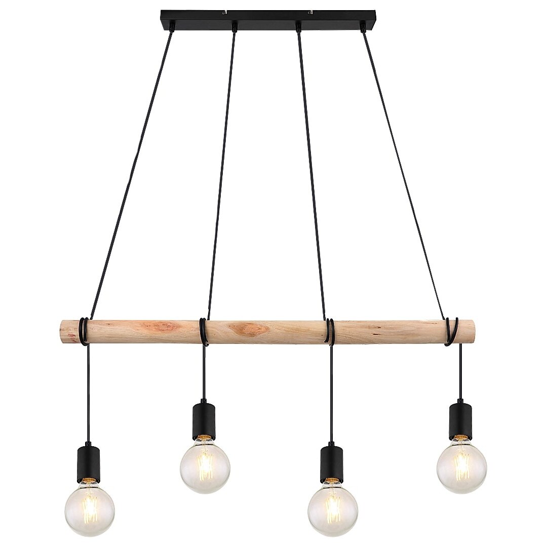 Suspensie Pablo Rabalux, 4xE27 max.40W, Metal, Lemn natur, Negru, IP20