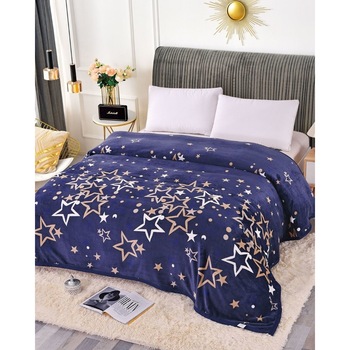 Patura Cocolino Simpla cu Bordura, 200 x 230 cm, Stele Colorate, PJ-12 Patura Cocolino Simpla cu Bordura, 200 x 230 cm, Stele Colorate, PJ-12