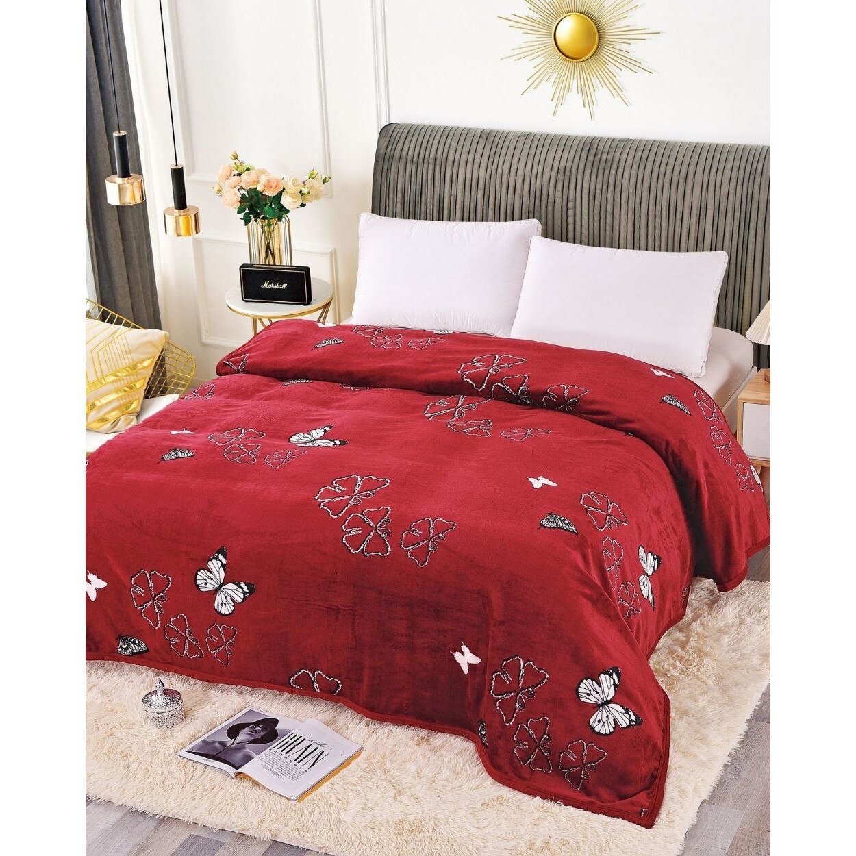 Patura Cocolino Simpla cu Bordura, 200 x 230 cm, Fluturi Albi, PJ-09