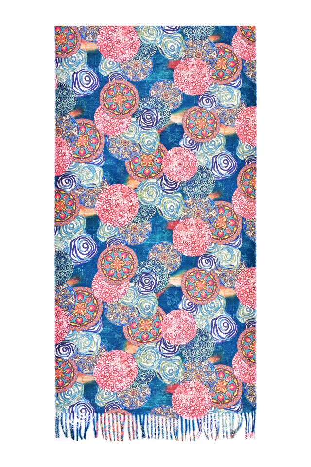 Fular pictat D , Dacali, casmir , verde/rosu