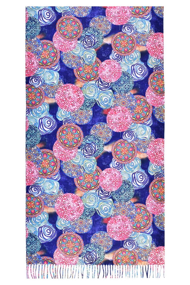 Fular pictat D , Dacali, casmir , bleumarin/verde