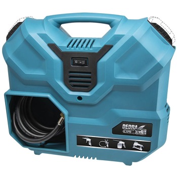 Compresor Dedra DED7076V, debit 90 l/min, presiune 8 bar, compatibilitate acumulatori SAS ALL 18V, acumulator neinclus Compresor Dedra DED7076V, debit 90 l/min, presiune 8 bar, compatibilitate acumulatori SAS ALL 18V, acumulator neinclus