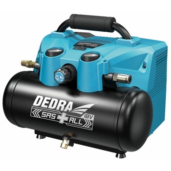 Compresor Dedra DED7077V, debit 90 l/min, presiune 8 bar, compatibilitate acumulatori SAS ALL 18V, acumulator neinclus Compresor Dedra DED7077V, debit 90 l/min, presiune 8 bar, compatibilitate acumulatori SAS ALL 18V, acumulator neinclus