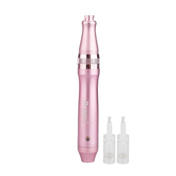 Масажор за лице Dermapen, dr pen m7 за регенерация на кожата, 2 глави с 12 титаниеви игли