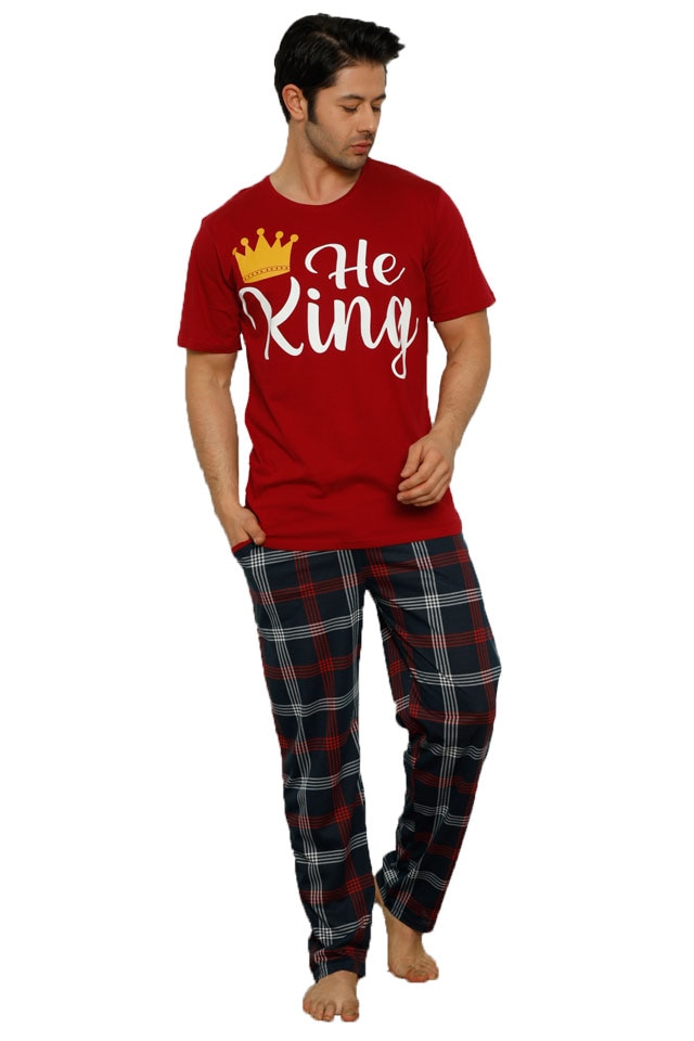 Pijamale barbati SRN, maneca scurta, pantaloni lungi, imprimeu He King,
