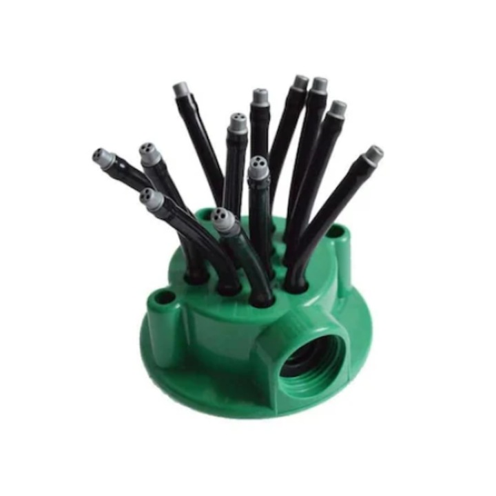 Tiessa Multifunkcionális kerti öntöző, 12 Félig állítható rugalmas tömlő, 360 Fok, Zöld