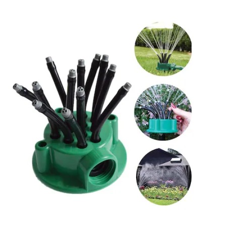 Aspersor multifunctional Tiessa® - gradina,12 furtunuri flexibile semi-ajustabile, 360 grade, verde