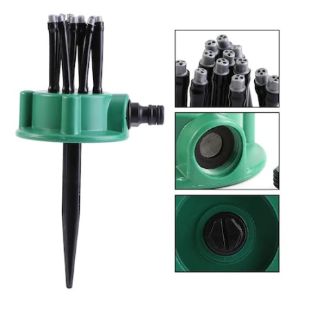 Aspersor multifunctional Tiessa® - gradina,12 furtunuri flexibile semi-ajustabile, 360 grade, verde