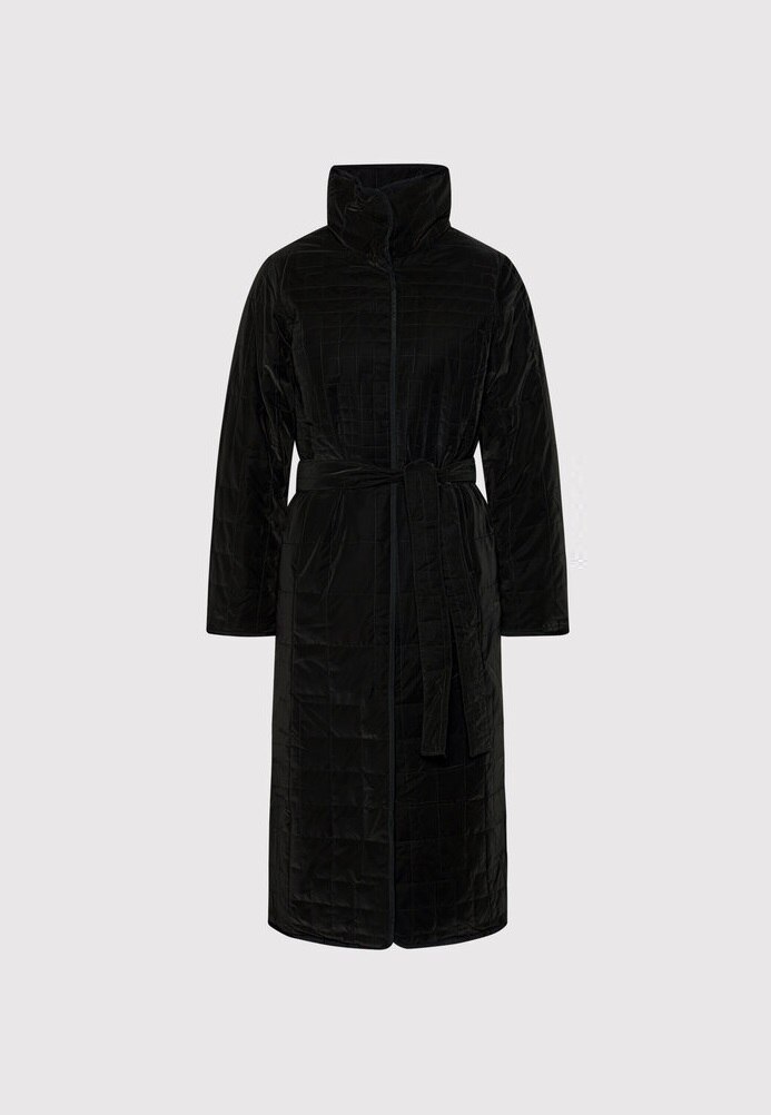 Geaca lunga cu model matlasat, Desigual, Negru, Negru