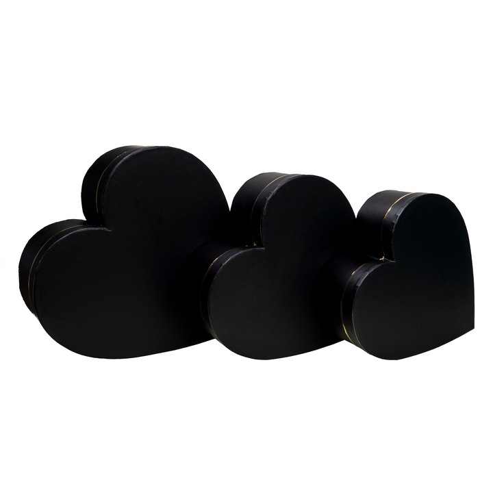 Комплект от 3 кутии във формата на сърце, черен цвят, BSP / SL043_N