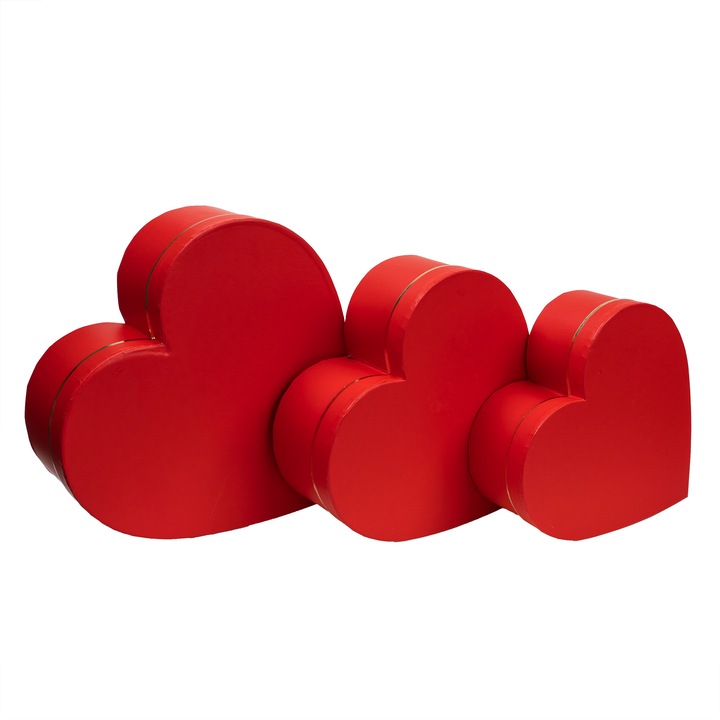 Комплект от 3 кутии във формата на сърце, червен цвят, BSP / SL043_R