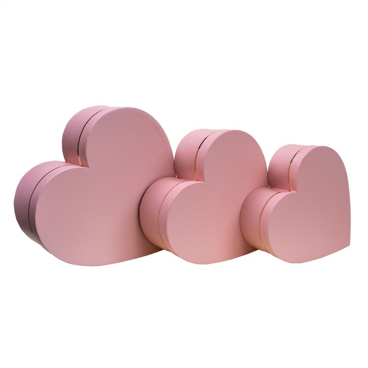 Комплект от 3 кутии във формата на сърце, розов, BSP / SL043_RZ