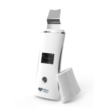 Aparat de curatare faciala cu ultrasunete, Herz Medical Instruments, fara fir, impermeabil, hidratare, skin scrubber, 7W, indepartare puncte negre, peeling, curatare ten, alb Aparat de curatare faciala cu ultrasunete, Herz Medical Instruments, fara fir, impermeabil, hidratare, skin scrubber, 7W, indepartare puncte negre, peeling, curatare ten, alb