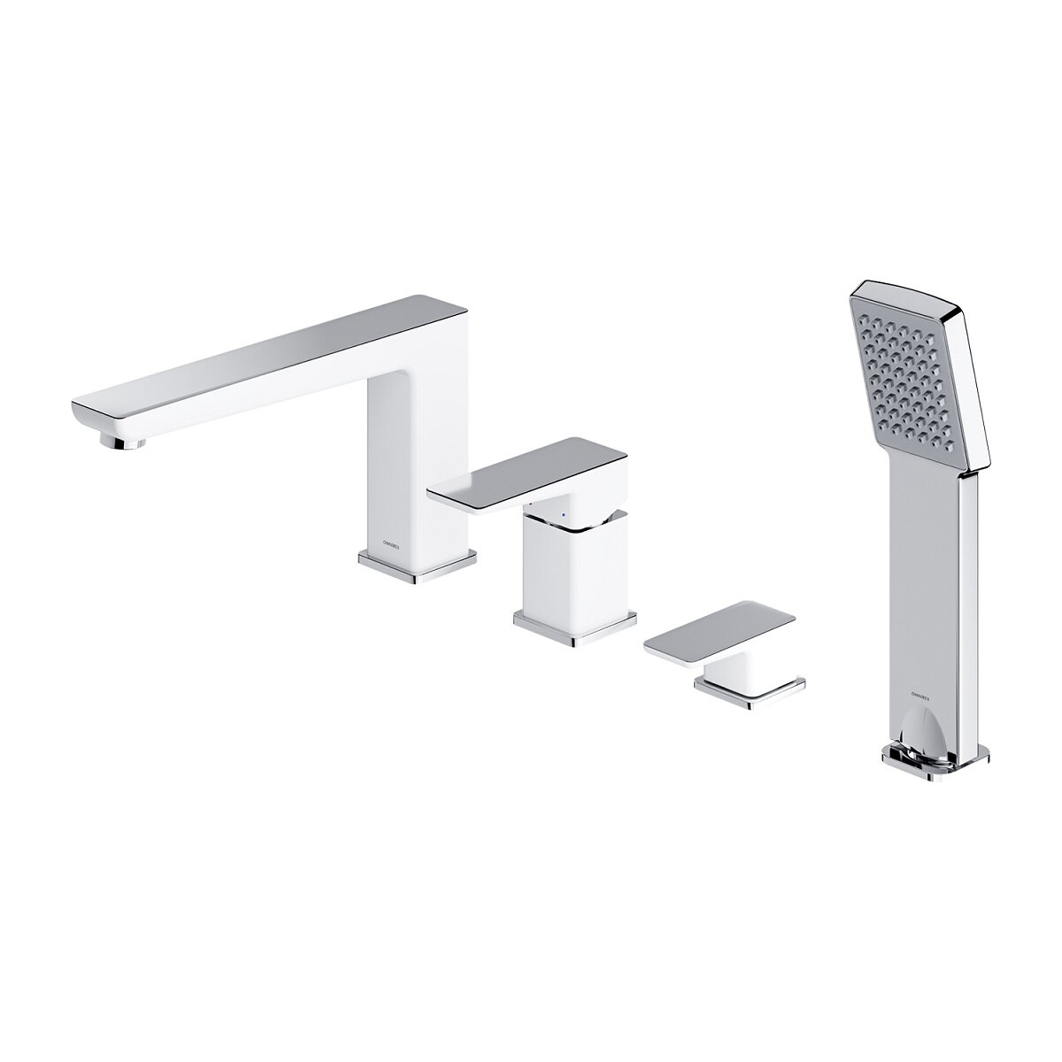 Baterie cada OMNIRES PARMA, finisaj Alb, Crom, 4 gauri, duze din silicon Easy Clean, montaj pe cada