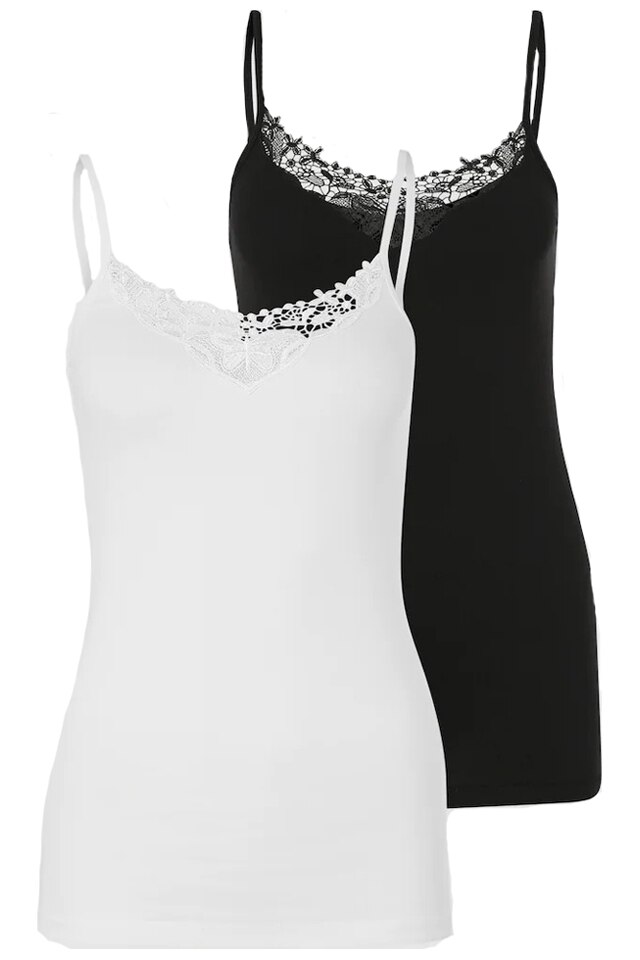 Set 2 maiouri bumbac dama, Only, alb/negru, S