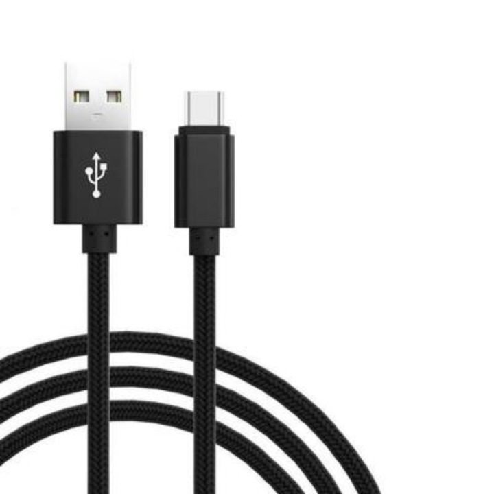 Cablu incarcator X5, USB/USB-C, Compatibil Samsung/LG/Sony/Asus/Huawei/Xiaomi/Oppo, Nailon, 2 m, Negru