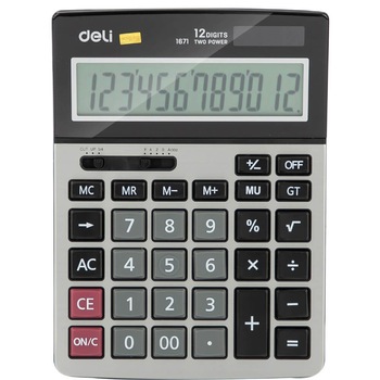 Calculator de Birou Deli Core 12 Digits, Gri, Dual Power Calculator de Birou Deli Core 12 Digits, Gri, Dual Power