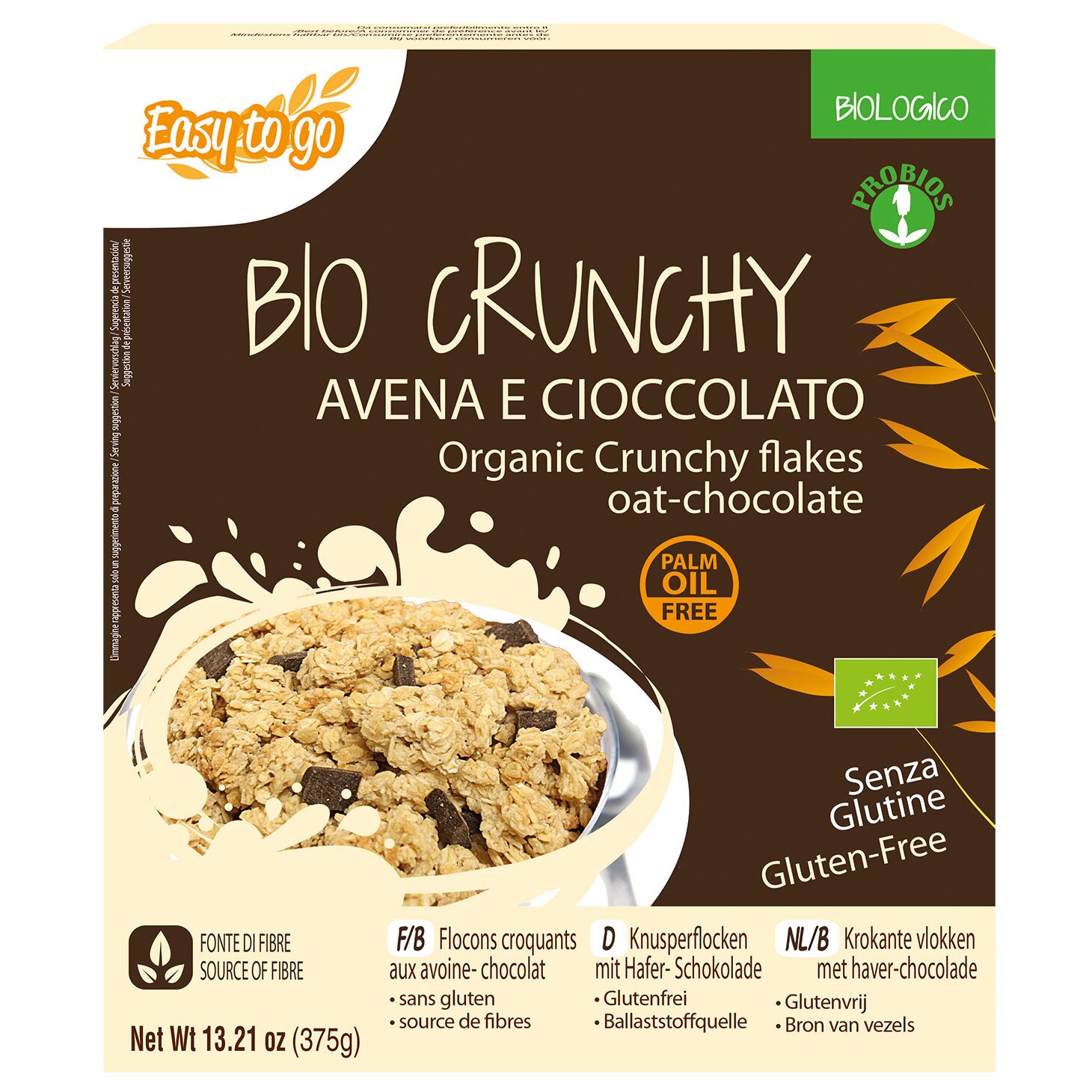 Bio Fulgi Crocanti de Ovaz cu Ciocolata, Probios, 375g