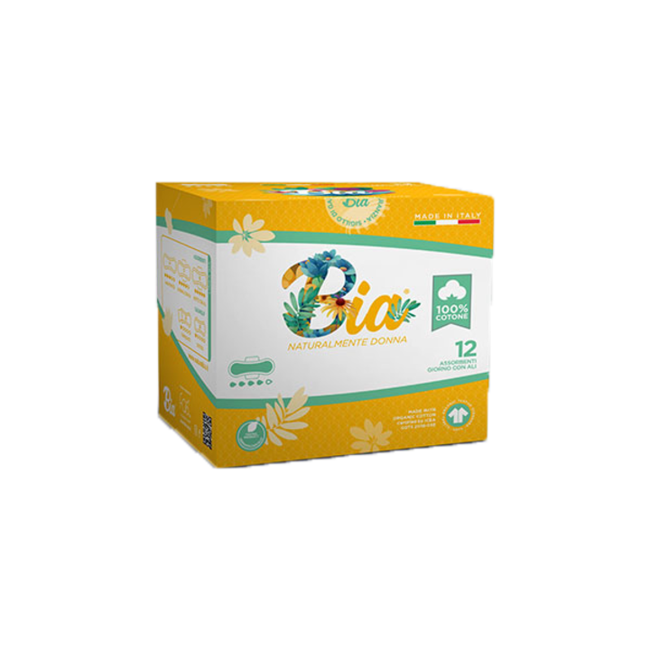 Prosoape sanitare extra cu aripi, BIA, bumbac organic, Alb, 12 bucati