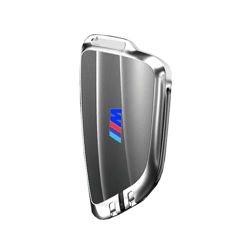 Husa protectie cheie BMW ,Keyless Go, sticla calita metal, Argintiu/negru