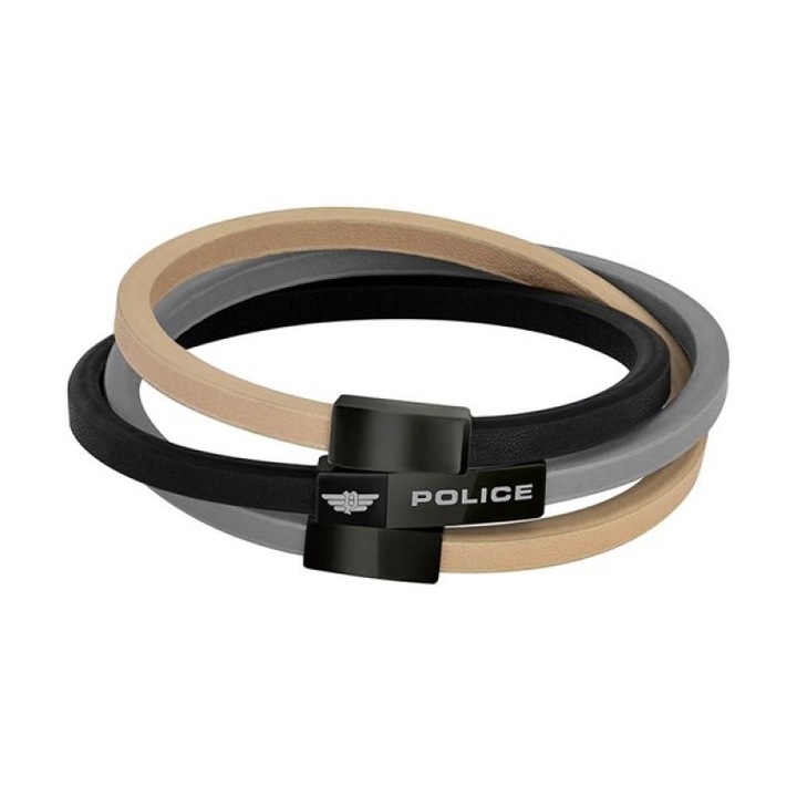 Aranui Police karkötő PJ26555BLB / 03, Rozsdamentes acél / Bőr, Bézs / Szürke