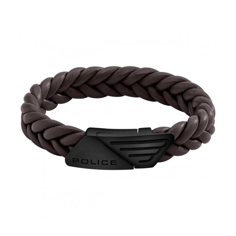 Bratara Police Barnhill PJ26558BLB / 03, Otel inoxidabil/Piele, Negru/Maro