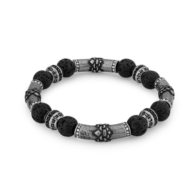 Bratara Police Beads Silver Black PEJGB2112401, Otel inoxidabil, Negru/Argintiu