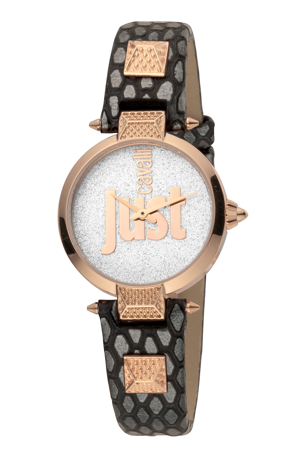 JUST CAVALLI, Ceas cu o curea de piele, Negru/Auriu rose/Gri