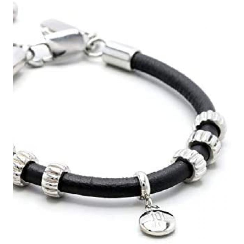 Bratara Police PJ25742BLB / 01, Otel inoxidabil/Piele, Argintiu/Negru