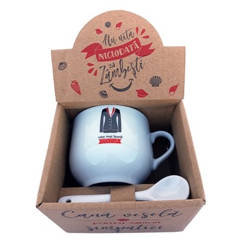 Cana din ceramica cu lingurita cu dedicatie pentru colega, 150 ml Cana din ceramica cu lingurita cu dedicatie pentru colega, 150 ml