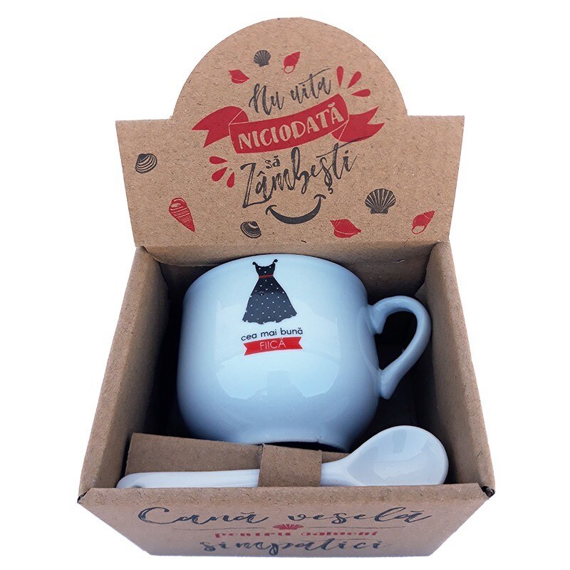 Cana din ceramica cu lingurita cu dedicatie pentru fiica, 150 ml
