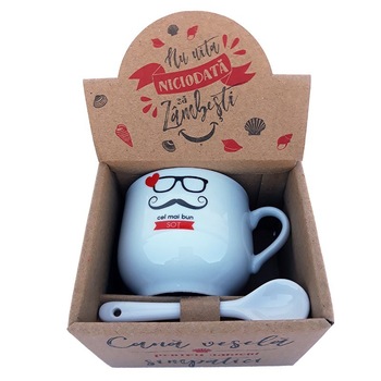Cana din ceramica cu lingurita cu dedicatie pentru sot, 150 ml Cana din ceramica cu lingurita cu dedicatie pentru sot, 150 ml