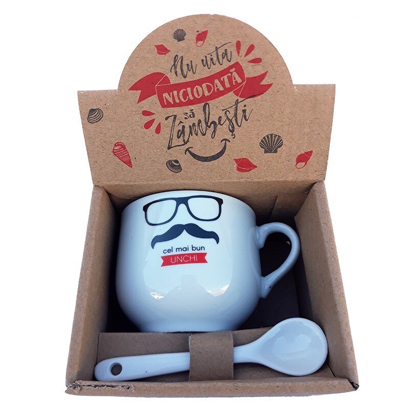 Cana din ceramica cu lingurita cu dedicatie pentru unchi, 150 ml