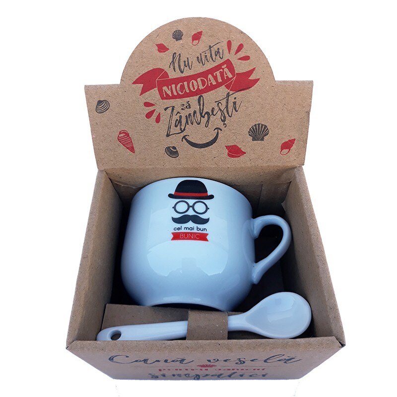 Cana din ceramica cu lingurita cu dedicatie pentru bunic, 150 ml